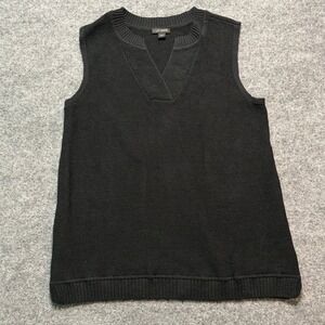 J JILL Wearever Collection Black Cotton Blend Notched V Neck Sweater Vest Medium